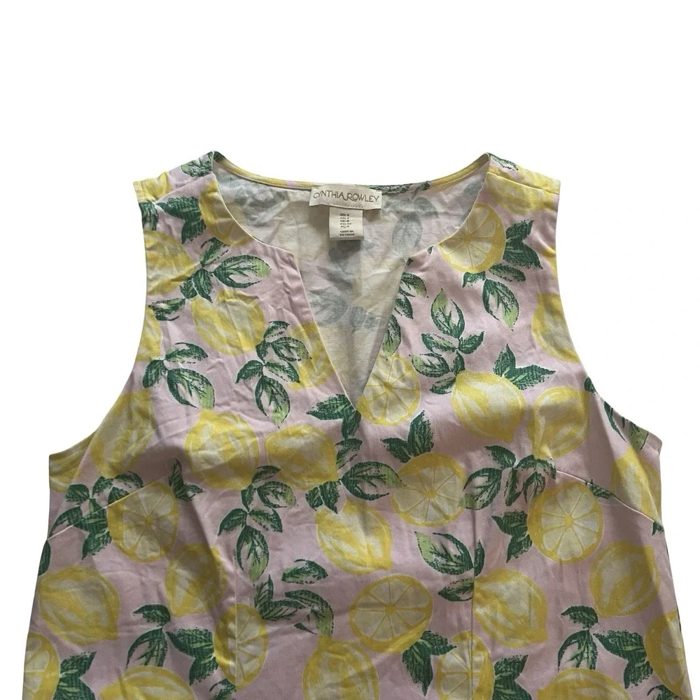 Cynthia Rowley Size 4 Dress V-Neck‎ Lemon Pink Yellow Green Sleeveless Mini